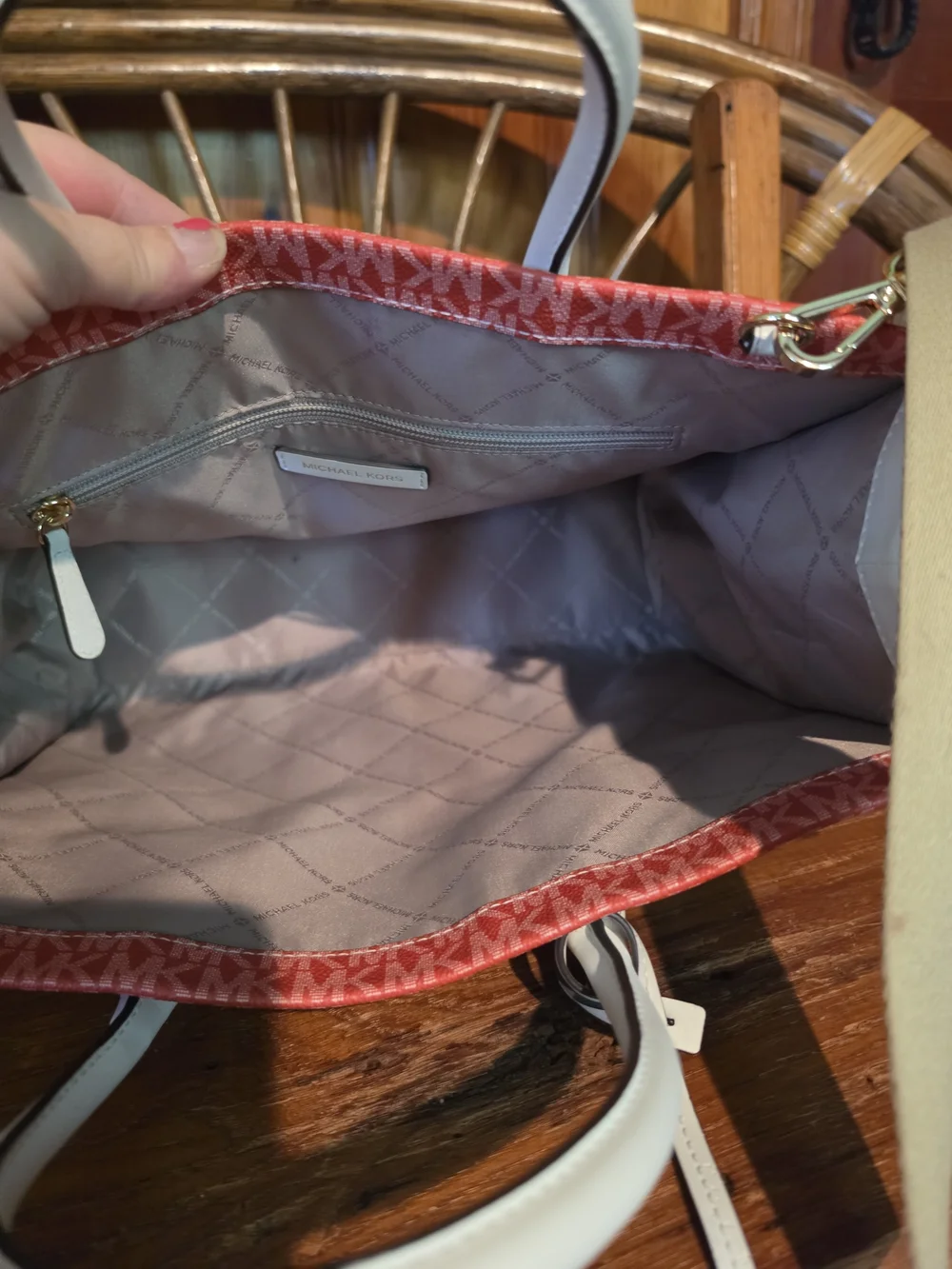 Michael Kors Rainbow Logo Tote with White Trim and Tan Strap